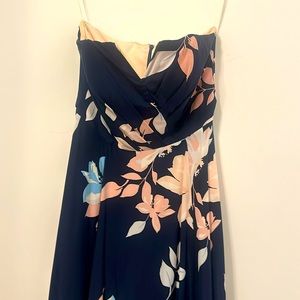 Yumi Kim strapless floral, dark blue and pink formal dress